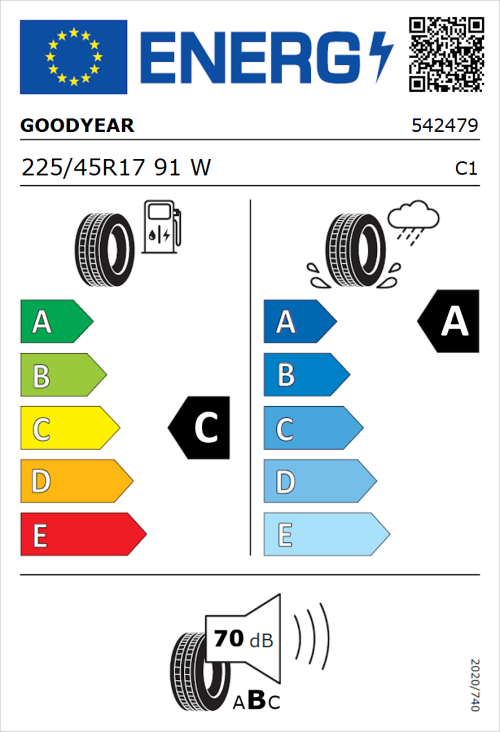 Tyre Label for Goodyear EfficientGrip Performance 2 225/45R17 91W