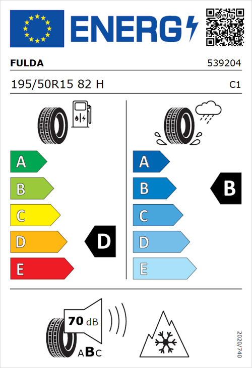 Tyre Label for Fulda MultiControl 195/50R15 82H
