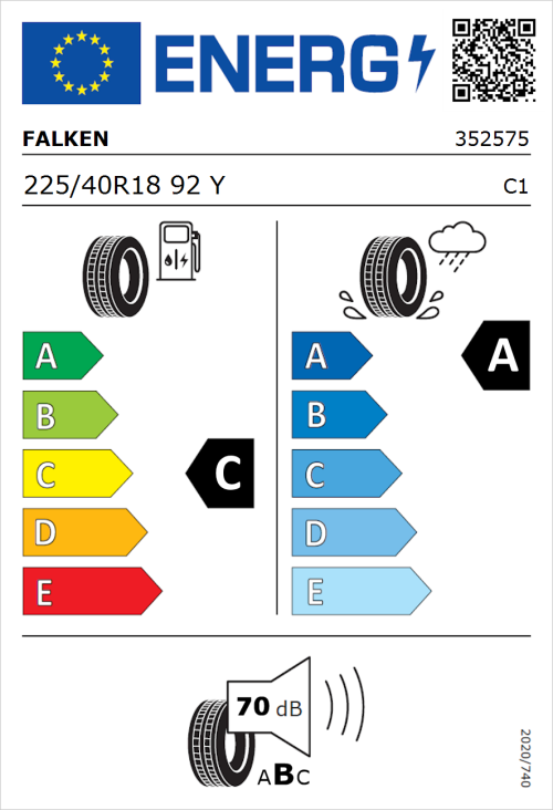 Tyre Label for Falken Azenis FK520 225/40R18 92Y
