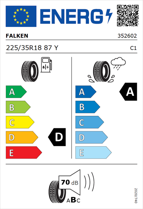 Tyre Label for Falken Azenis FK520 225/35R18 87Y