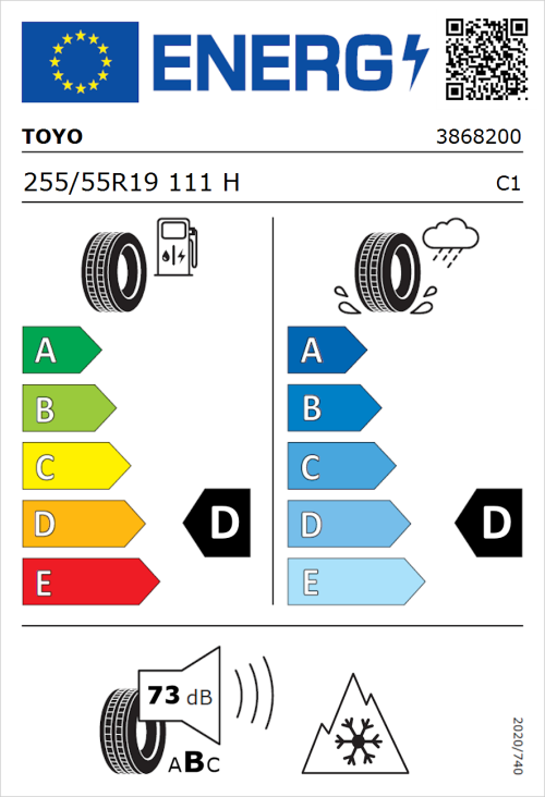 Tyre Label for Toyo Open Country ATIII 255/55R19 111H