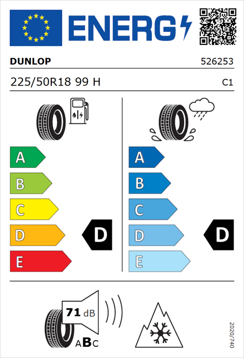 Tyre Label for Dunlop SP Winter Sport 3D 225/50R18 99H