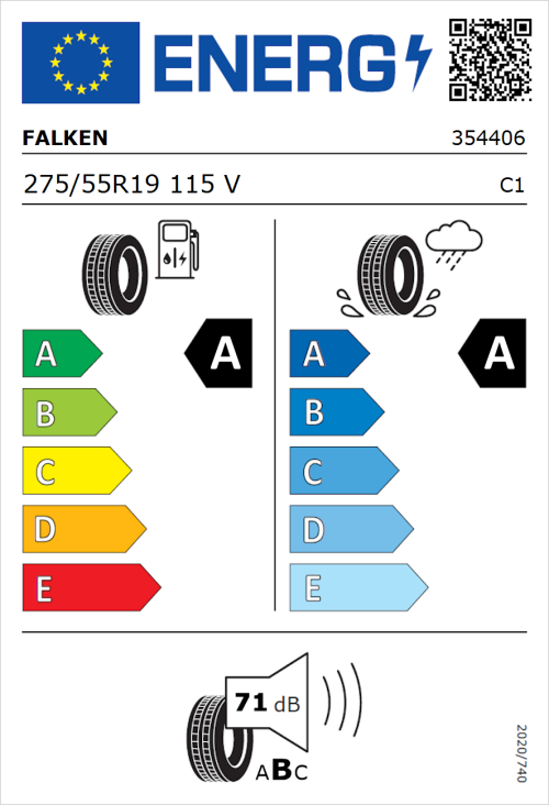 Tyre Label for Falken Azenis FK520 275/55R19 115V