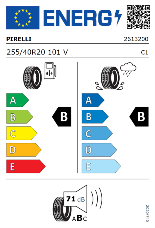 Tyre Label for Pirelli Scorpion Verde Seal 255/40R20 101V